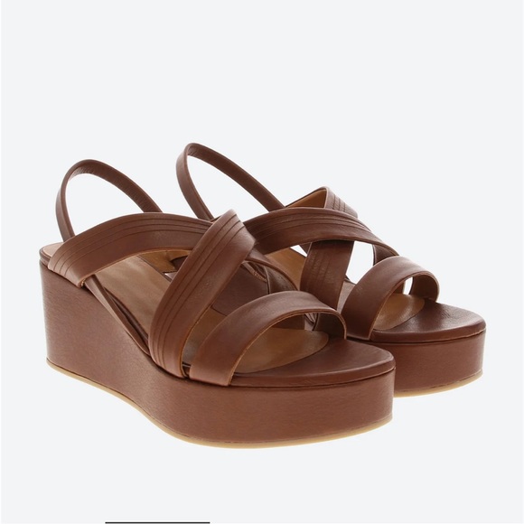 [9.5] COCLICO NWOT Lily sandals strappy summer brown caramel leather shoes wedge - Picture 1 of 10